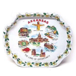 Souvenir Arkansas Tin State Tray Land Opportunity Little Rock Razorbacks Vintage